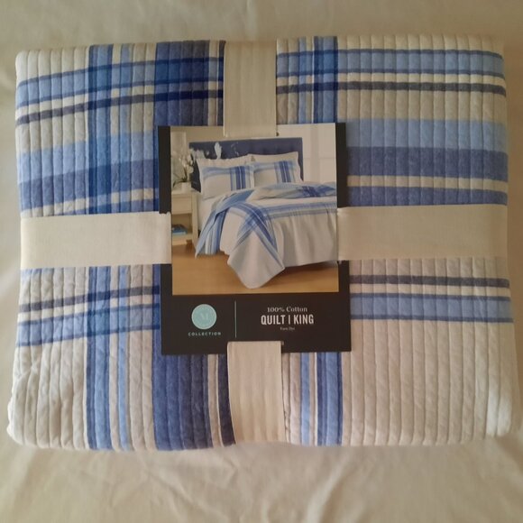 Martha Stewart 100% Cotton King Quilt & 2 Standard Shams - Engineered Plaid - Picture 4 of 8